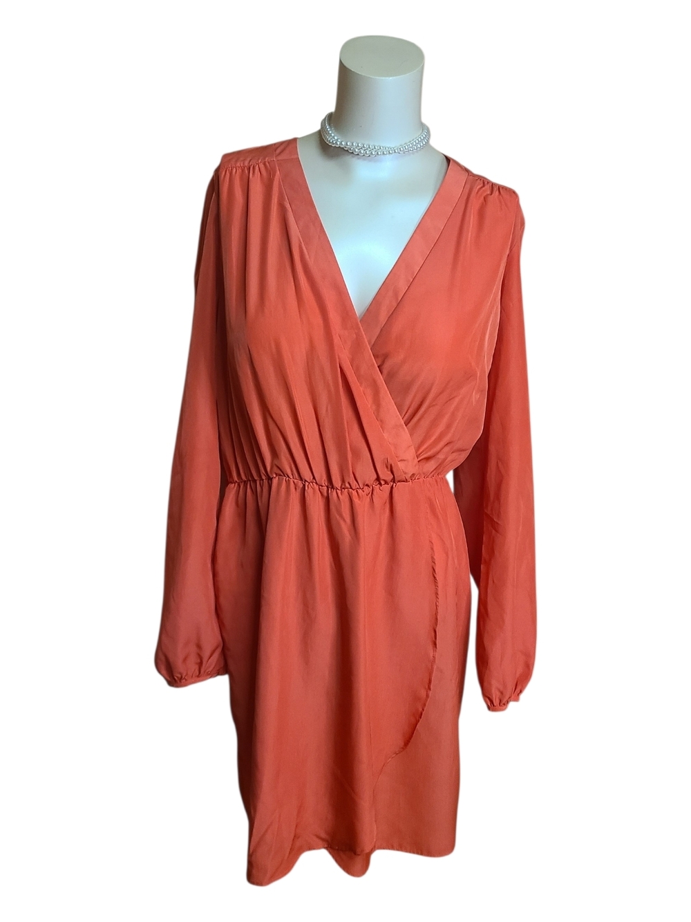 Accidentally in Love Orange Surplice V-Neck Long Sleeve Dress Large